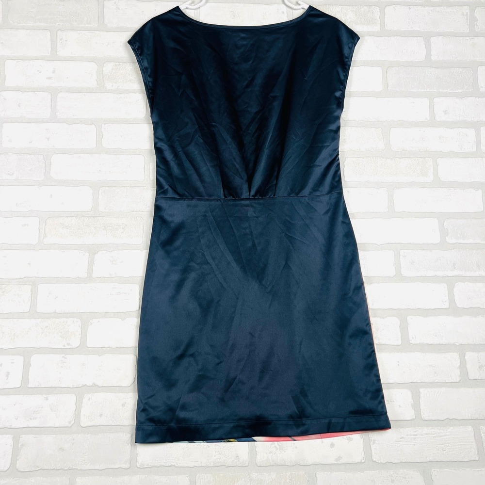 Forenza Womens Abstract Brushstroke Satin Sheath Dress Navy Blue Size 0 - Picture 8 of 11